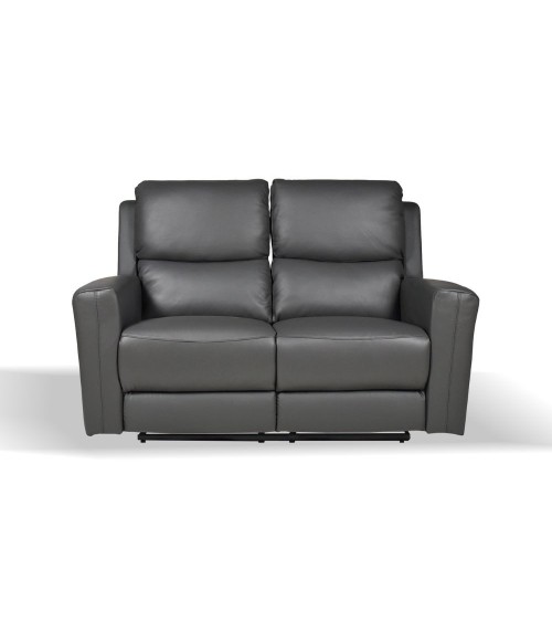 Divano recliner elettrici Claus 2 posti in vera pelle colore grigio scuro
