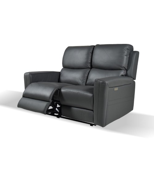 Divano recliner elettrici Claus 2 posti in vera pelle colore grigio scuro