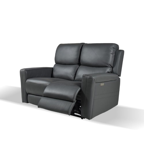 Divano recliner elettrici Claus 2 posti in vera pelle colore grigio scuro