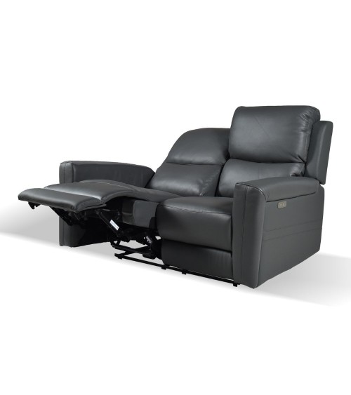 Divano recliner elettrici Claus 2 posti in vera pelle colore grigio scuro