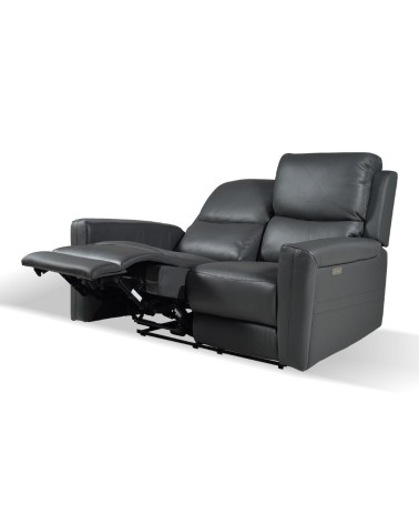 Divano recliner elettrici Claus 2 posti in vera pelle colore grigio scuro