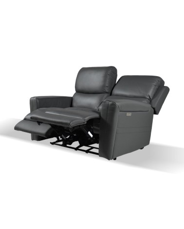 Divano recliner elettrici Claus 2 posti in vera pelle colore grigio scuro