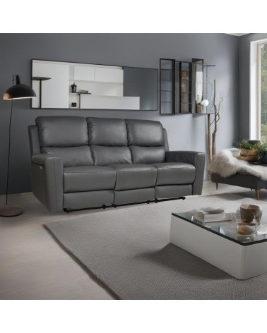 Divano recliner elettrici Claus 3 posti in vera pelle colore grigio scuro