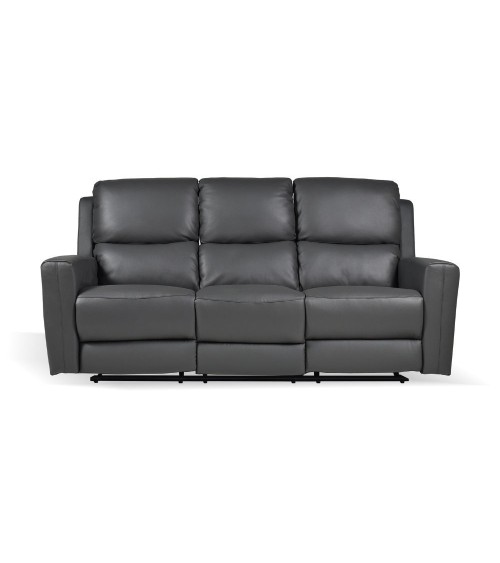 Divano recliner elettrici Claus 3 posti in vera pelle colore grigio scuro