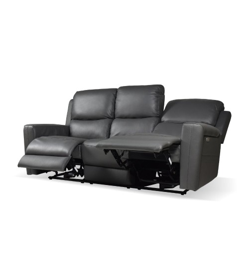 Divano recliner elettrici Claus 3 posti in vera pelle colore grigio scuro