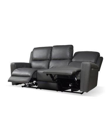 Divano recliner elettrici Claus 3 posti in vera pelle colore grigio scuro