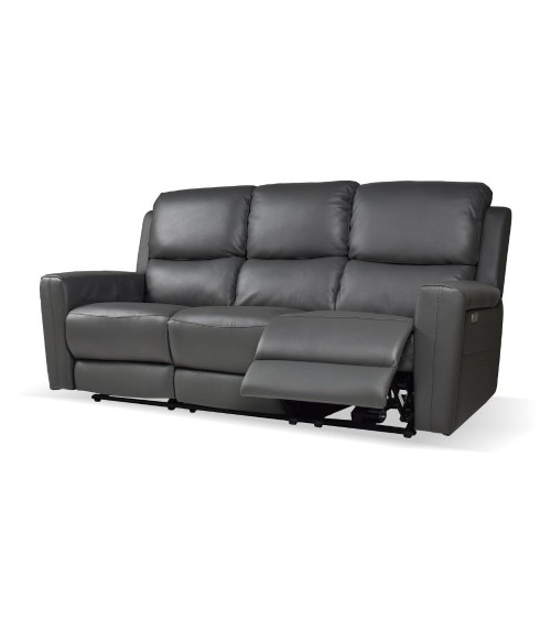 Divano recliner elettrici Claus 3 posti in vera pelle colore grigio scuro