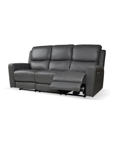 Divano recliner elettrici Claus 3 posti in vera pelle colore grigio scuro