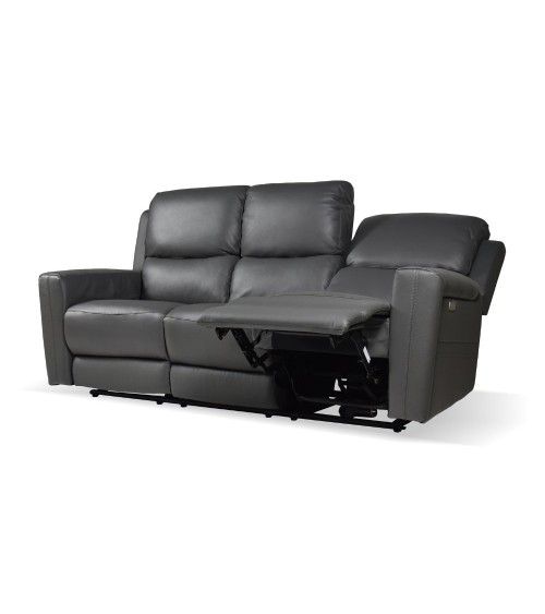 Divano recliner elettrici Claus 3 posti in vera pelle colore grigio scuro