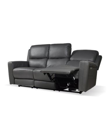 Divano recliner elettrici Claus 3 posti in vera pelle colore grigio scuro