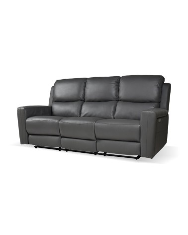 Divano recliner elettrici Claus 3 posti in vera pelle colore grigio scuro
