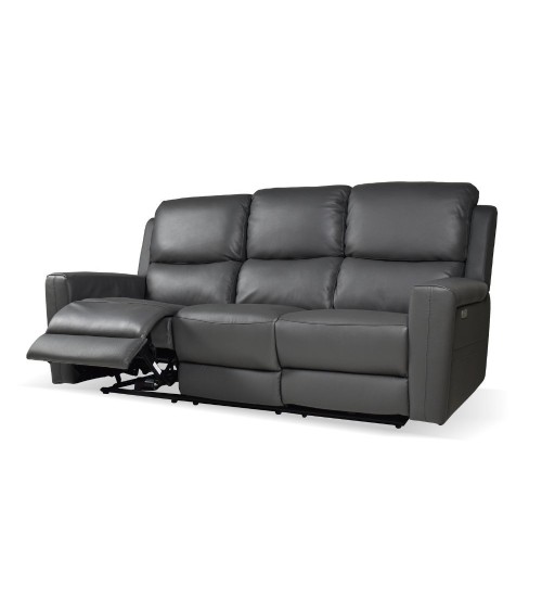 Divano recliner elettrici Claus 3 posti in vera pelle colore grigio scuro