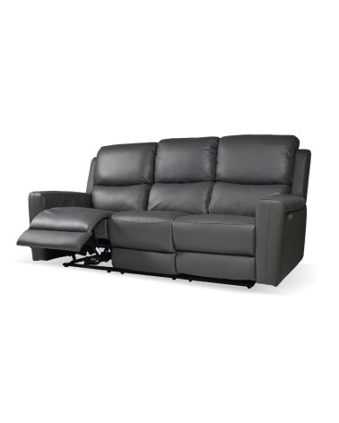Divano recliner elettrici Claus 3 posti in vera pelle colore grigio scuro