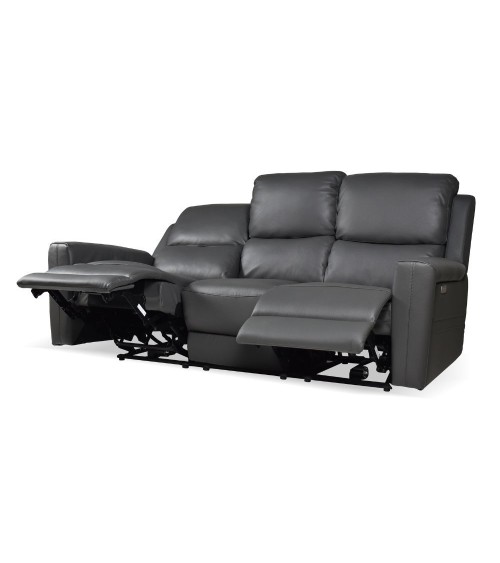 Divano recliner elettrici Claus 3 posti in vera pelle colore grigio scuro