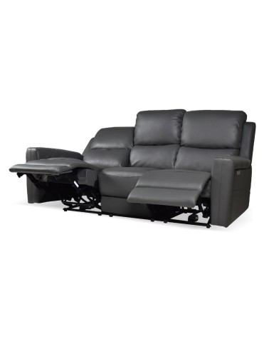 Divano recliner elettrici Claus 3 posti in vera pelle colore grigio scuro