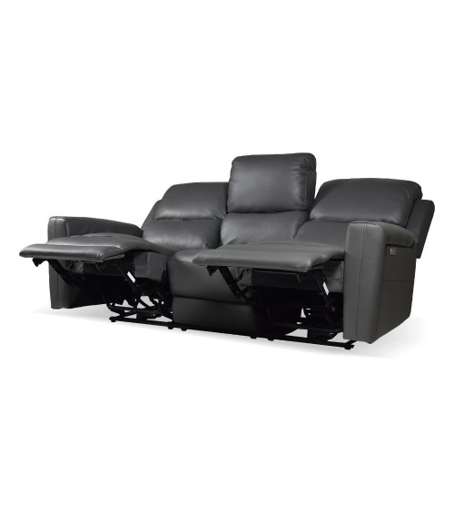 Divano recliner elettrici Claus 3 posti in vera pelle colore grigio scuro
