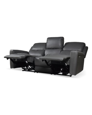 Divano recliner elettrici Claus 3 posti in vera pelle colore grigio scuro