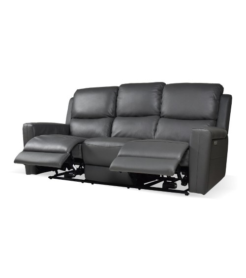 Divano recliner elettrici Claus 3 posti in vera pelle colore grigio scuro