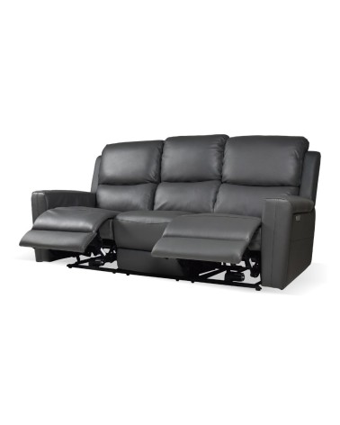 Divano recliner elettrici Claus 3 posti in vera pelle colore grigio scuro