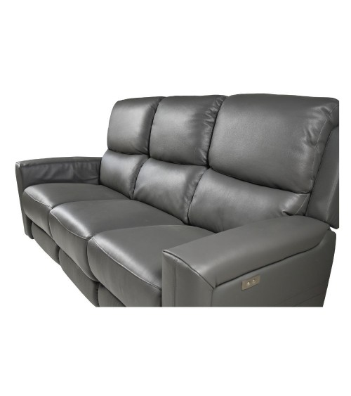 Divano recliner elettrici Claus 3 posti in vera pelle colore grigio scuro