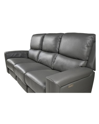 Divano recliner elettrici Claus 3 posti in vera pelle colore grigio scuro