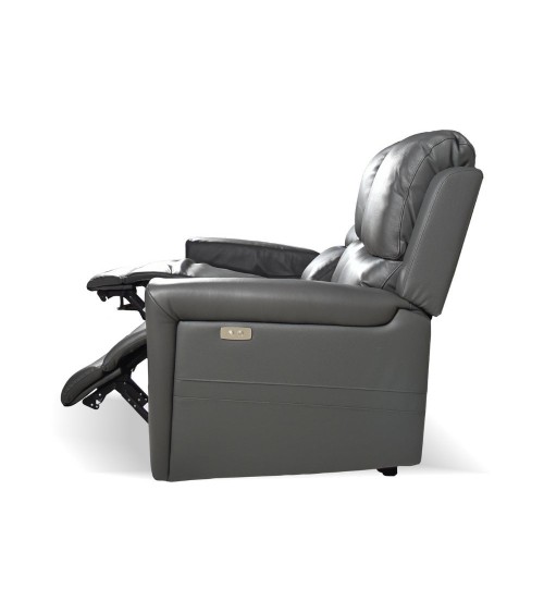 Divano recliner elettrici Claus 3 posti in vera pelle colore grigio scuro