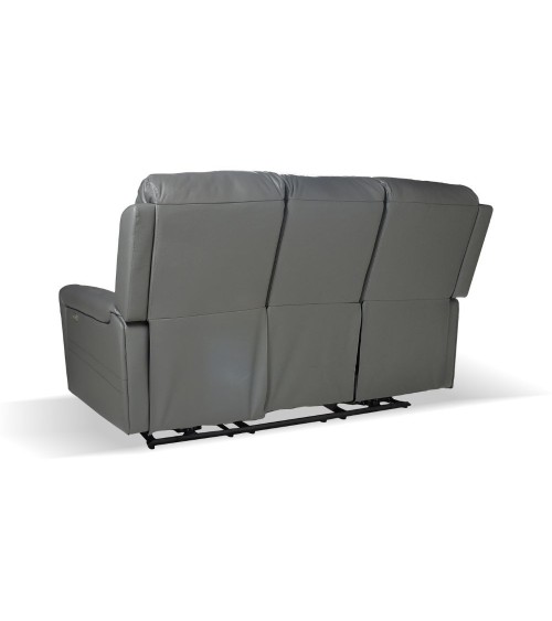 Divano recliner elettrici Claus 3 posti in vera pelle colore grigio scuro