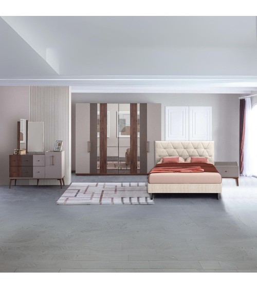 Camera da letto Pastel in colore beige, noce e dark coffee