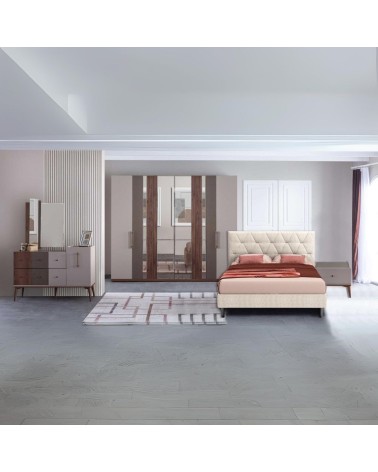 Camera da letto Pastel in colore beige, noce e dark coffee