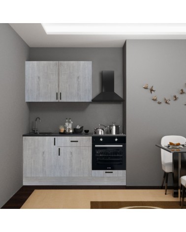Cucina Asti 180 cm. reversibile elettrodomestici inclusi colore rovere grigio chiaro e maniglie in metallo nero