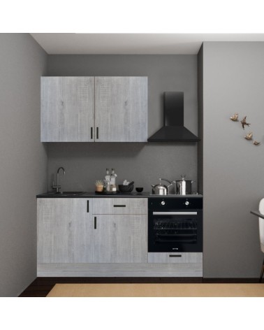 Cucina Asti 180 cm. reversibile elettrodomestici inclusi colore rovere grigio chiaro e maniglie in metallo nero