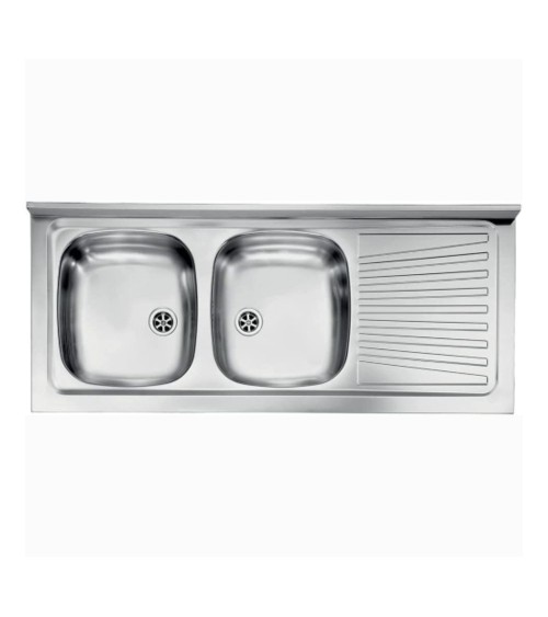 Lavello appoggio Mondial 120x50 con 2 vasche a sinistra e gocciolatoio destro con alzatina inox