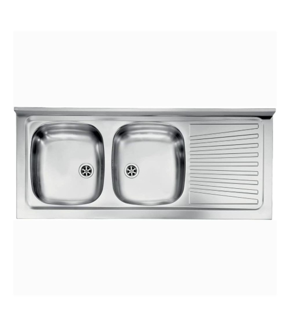 Lavello appoggio Mondial 120x50 con 2 vasche a sinistra e gocciolatoio destro con alzatina inox