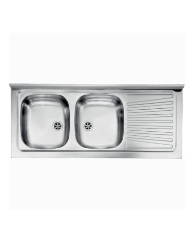Lavello appoggio Mondial 120x50 con 2 vasche a sinistra e gocciolatoio destro con alzatina inox