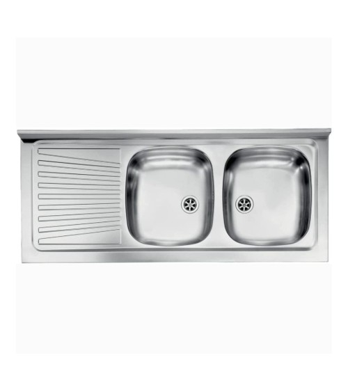 Lavello appoggio Mondial 120x50 con 2 vasche a destra e gocciolatoio sinistro con alzatina inox
