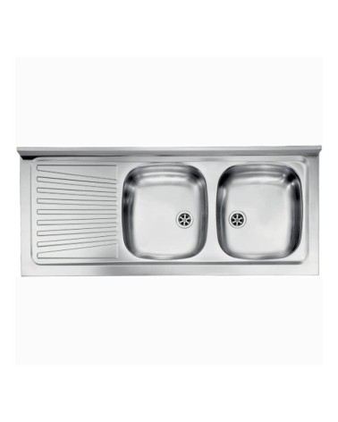 Lavello appoggio Mondial 120x50 con 2 vasche a destra e gocciolatoio sinistro con alzatina inox