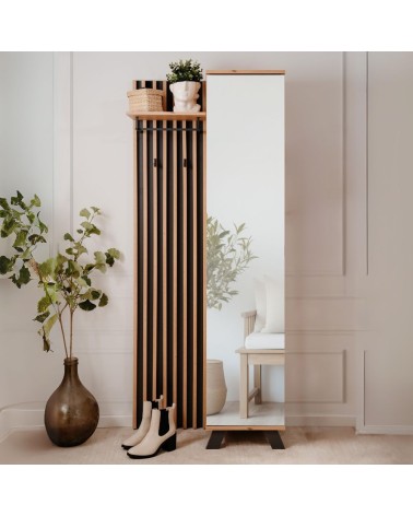 Mobile ingresso Medan 42A cannettato con specchio e 4 ripiani interni colore quercia e antracite