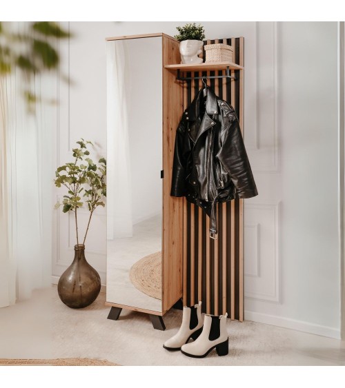 Mobile ingresso Medan 42A cannettato con specchio e 4 ripiani interni colore quercia e antracite