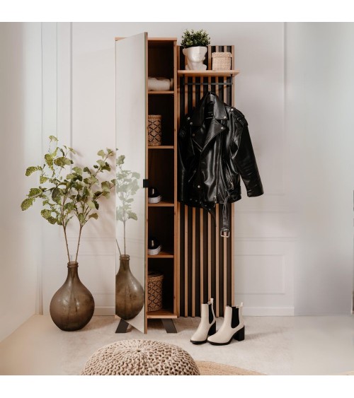 Mobile ingresso Medan 42A cannettato con specchio e 4 ripiani interni colore quercia e antracite