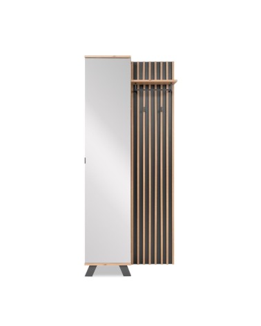 Mobile ingresso Medan 42A cannettato con specchio e 4 ripiani interni colore quercia e antracite