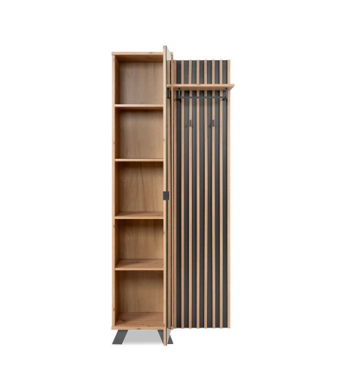 Mobile ingresso Medan 42A cannettato con specchio e 4 ripiani interni colore quercia e antracite