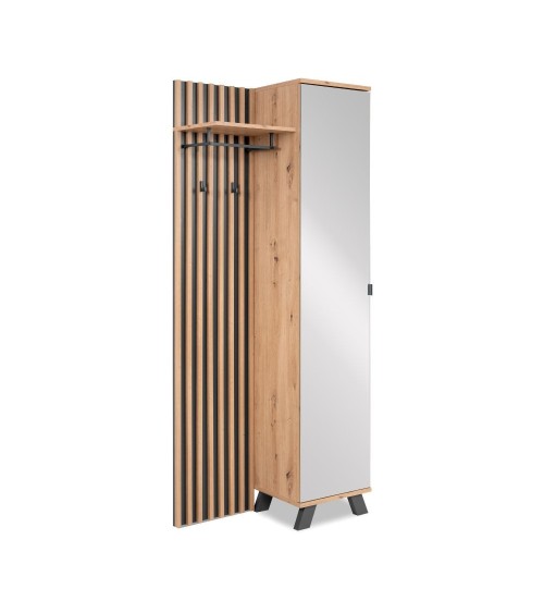 Mobile ingresso Medan 42A cannettato con specchio e 4 ripiani interni colore quercia e antracite