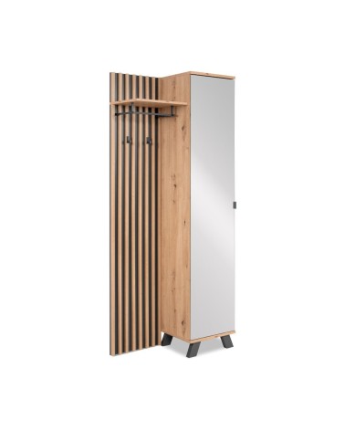 Mobile ingresso Medan 42A cannettato con specchio e 4 ripiani interni colore quercia e antracite