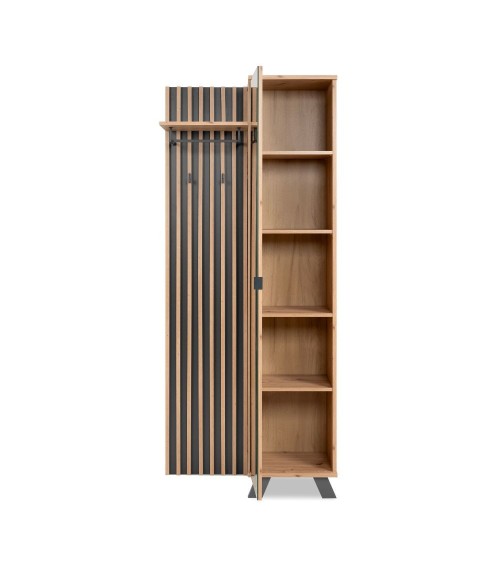 Mobile ingresso Medan 42A cannettato con specchio e 4 ripiani interni colore quercia e antracite