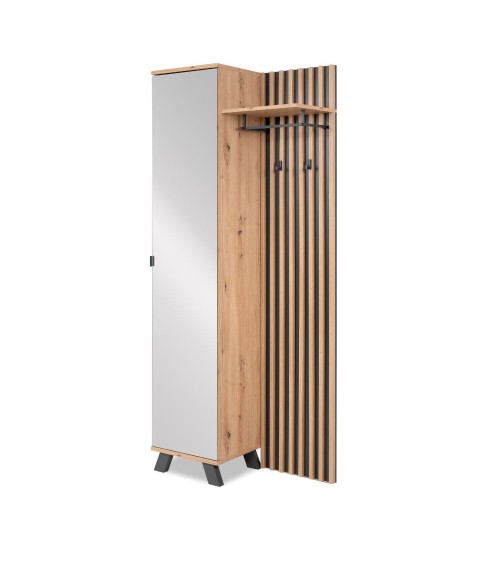 Mobile ingresso Medan 42A cannettato con specchio e 4 ripiani interni colore quercia e antracite