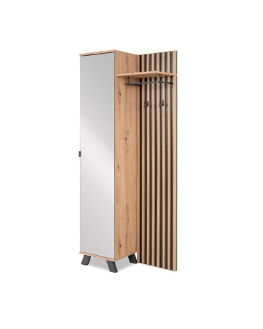 Mobile ingresso Medan 42A cannettato con specchio e 4 ripiani interni colore quercia e antracite
