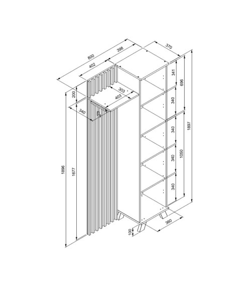 Mobile ingresso Medan 42A cannettato con specchio e 4 ripiani interni colore quercia e antracite