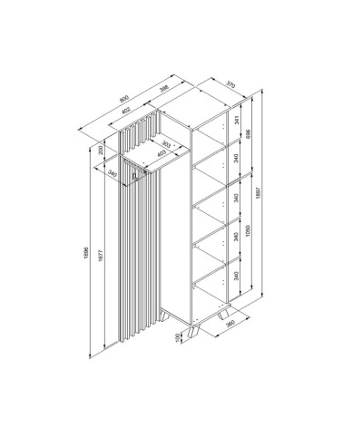 Mobile ingresso Medan 42A cannettato con specchio e 4 ripiani interni colore quercia e antracite