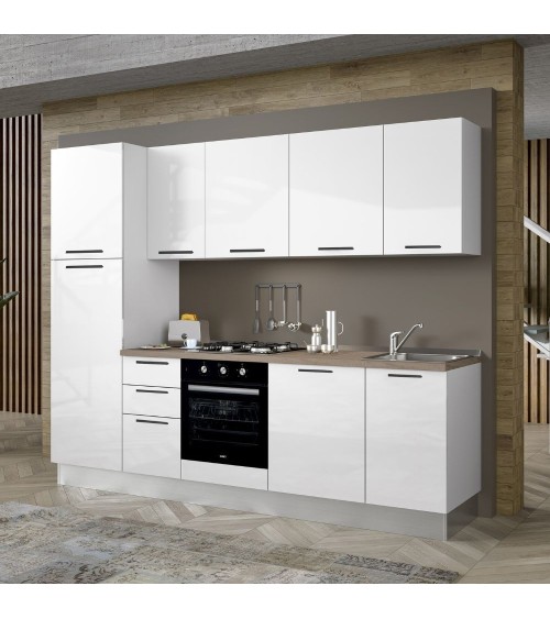 Cucina Folk 270x217 H con lavastoviglie in bianco lucido