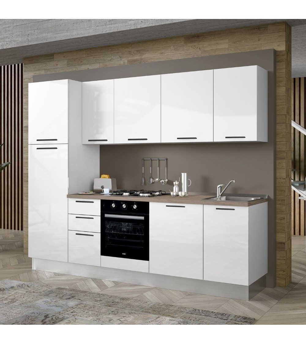 Cucina Folk 270x217 H con lavastoviglie in bianco lucido